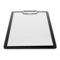 Clipboard with an empty sheet of paper isolated on the white background. Paper holder. 3d.